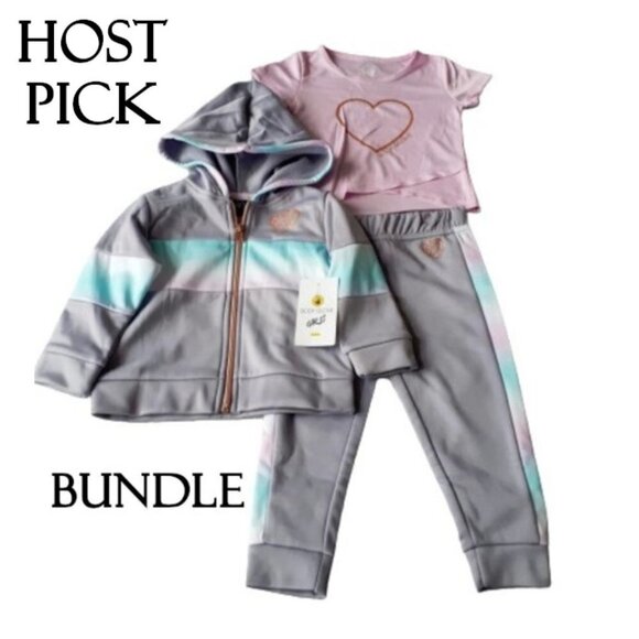 NWT Body Glove Girls soft grey & tie dye sweatsuit active wear 3 piece set, 18M - Picture 1 of 13
